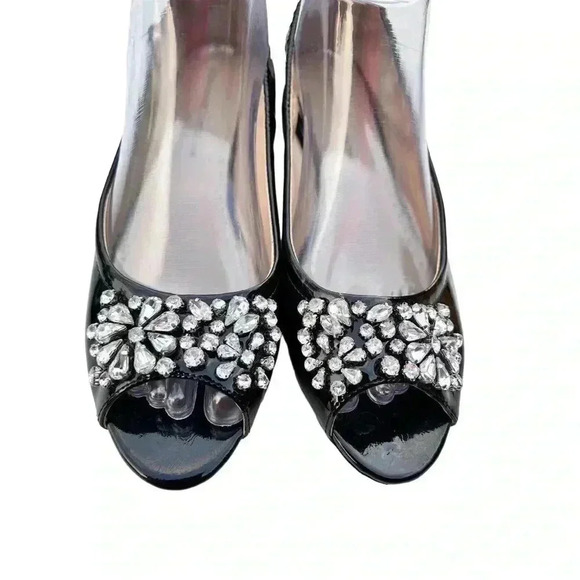 ADRIENNE VITTADINI GEM STUDDED BLACK PATENT LEATHER WOMEN KODY BALLET F… - Picture 6 of 11